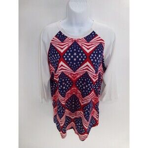 Lularoe Medium Randy Raglan Red White Blue stars & stripes Americana Top size M